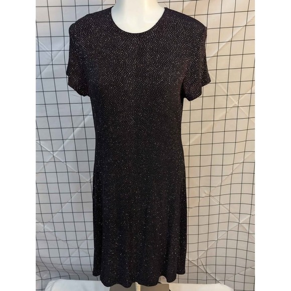 Maurices Dresses & Skirts - Maurices ~ Glitter Dot A-Line Dress ~ Size Large ~Black/Silver Short Sleeve Knit